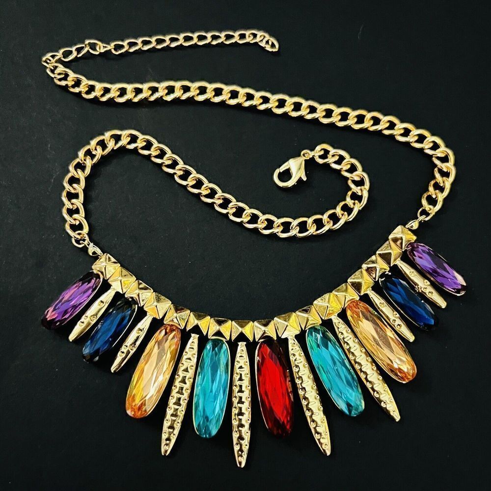 Multicolor Rhinestone Statement Collar Necklace Cleopatra Colorful Gold To 4170